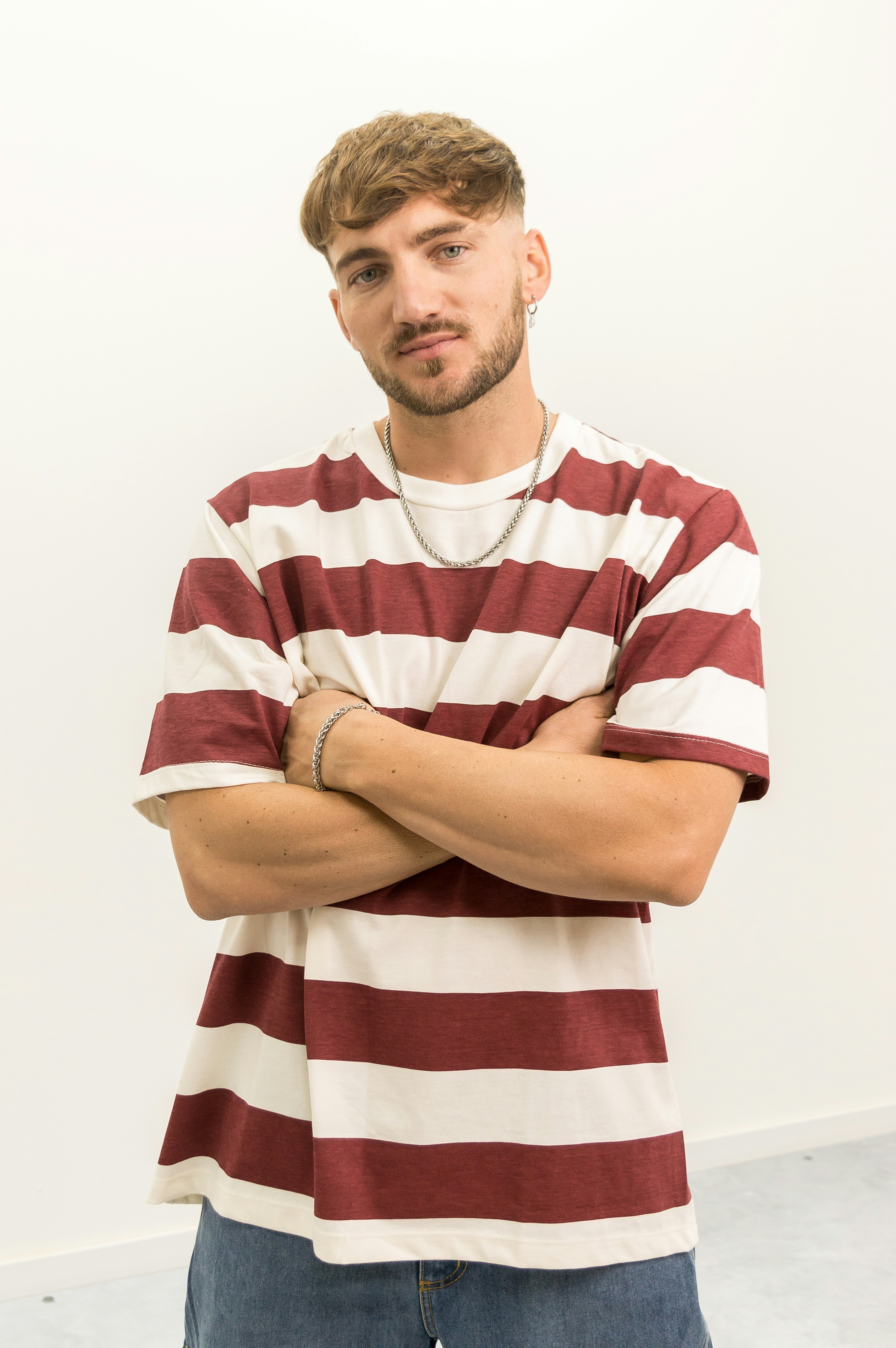 Maroon & White Striped Tee